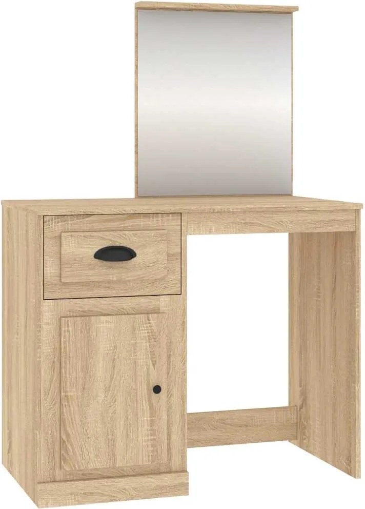vidaXL sonoma tölgy színű szerelt fa tükrös pipereasztal 90x50x132,5cm