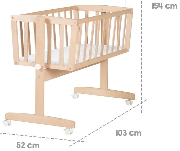 Natúr színű bükkfa gurulós-baldachinos bölcső 40x90 cm – Roba