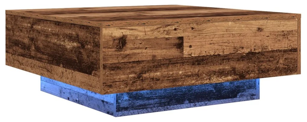 Kávézóasztal LED világítással Régi fa 80x80x31 cm