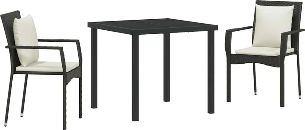 vidaXL Kert étkező szett párnával 3 pcs Fekete polirattan