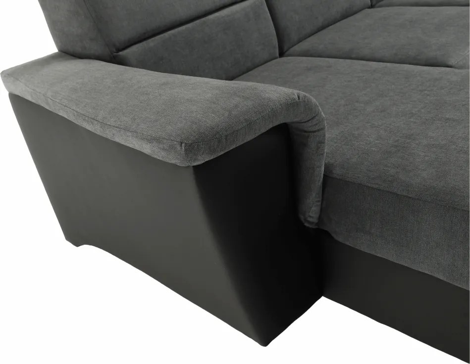 Ülőgarnitúra, műbőr fekete/szövet sötétszürke, jobbos, SANTIAGO U