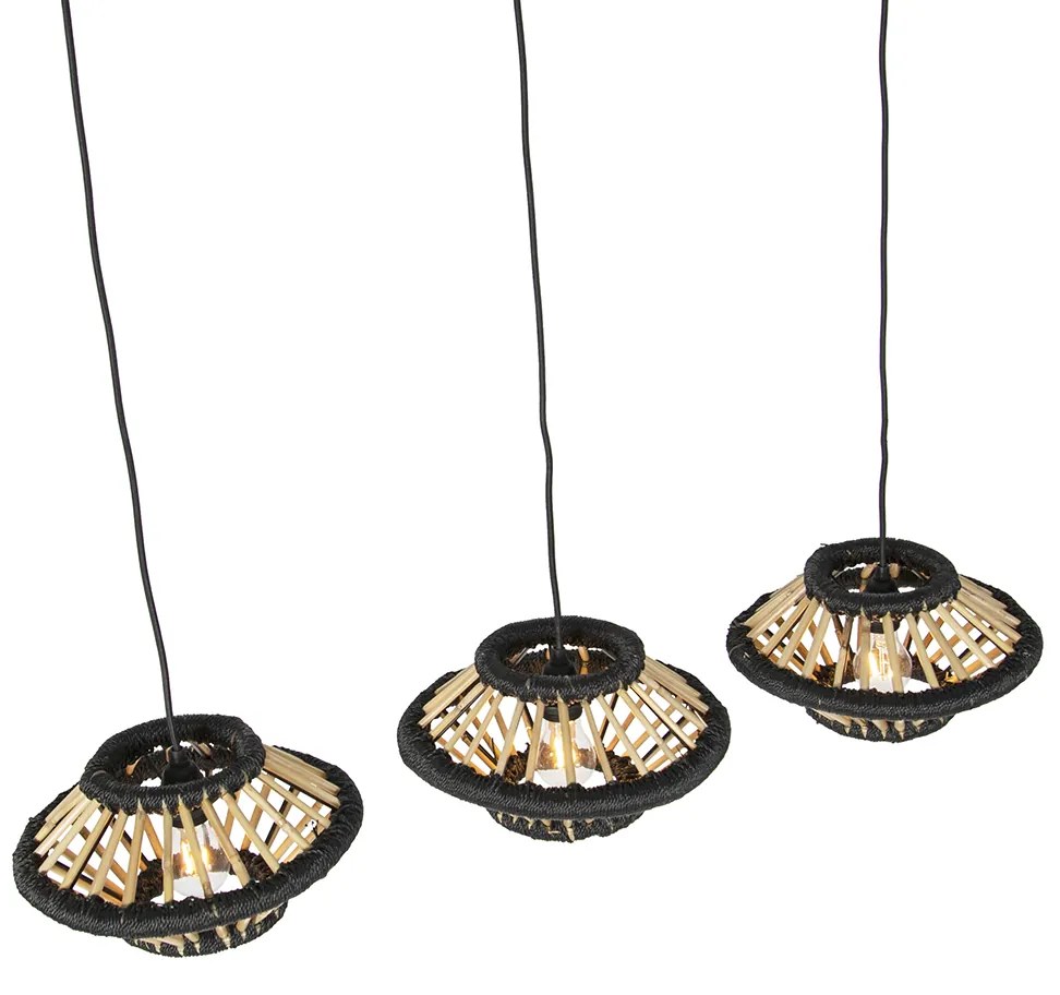 Keleti függőlámpa bambuszból fekete ovális 3-lámpás - Evalin