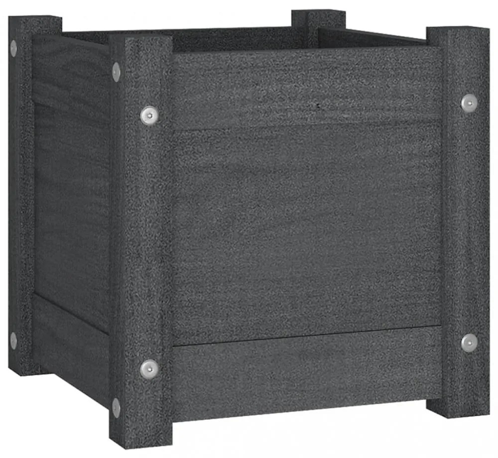 2 db szürke tömör fenyőfa kerti virágtartó 31 x 31 x 31 cm