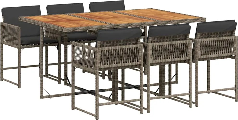 vidaXL 7 részes szürke polyrattan kerti étkezőgarnitúra párnával