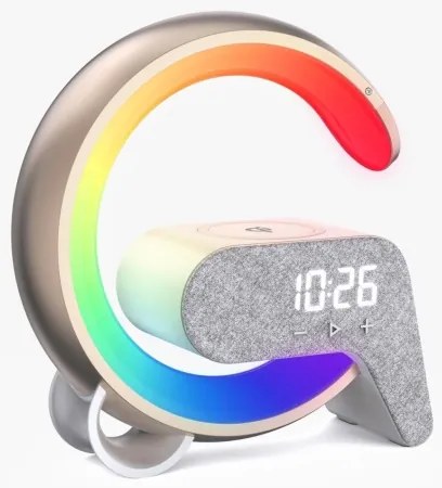 Immax 08986L-LED RGB Dimmelhető lámpa ébresztőórával és Qi töltéssel 30W/230V arany