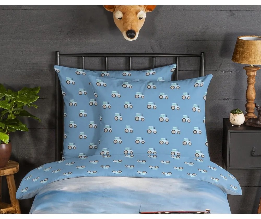 Kék egyszemélyes flanel gyerek ágyneműhuzat 140x200 cm Tractor – Good Morning