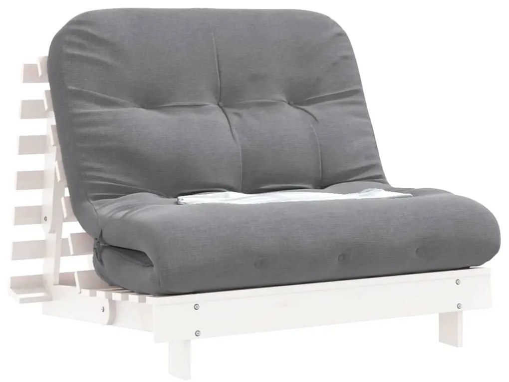 fehér tömör fenyőfa futon kanapéágy matraccal 100 x 206 x 11 cm