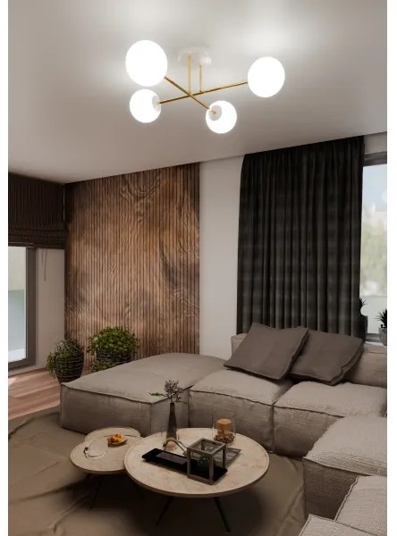 Csillár rúdon  MAGNUM 4xE14/10W/230V fehér/arany