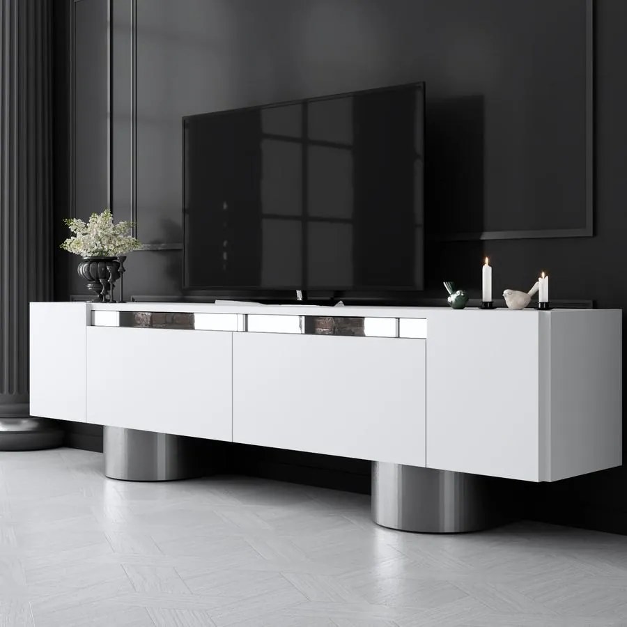 TV szekrény Bohem - White, Silver