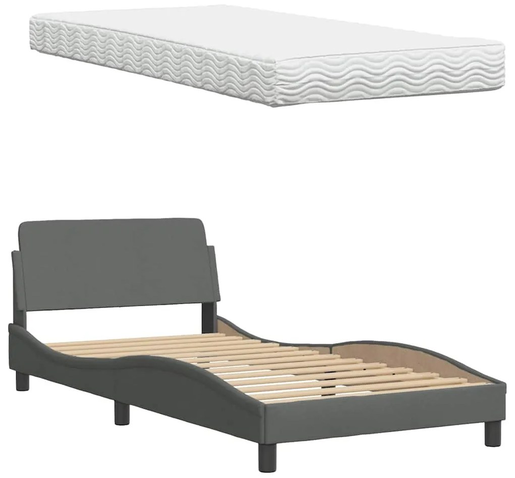 sötétszürke szövet ágy matraccal 100x200 cm