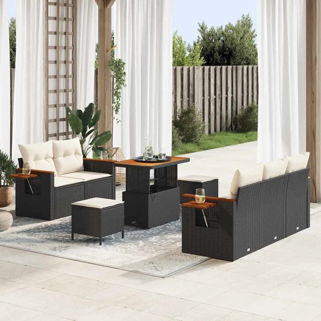 Kerti Kanapé Szett 8 pcs Fekete és krémszínű 90 x 55 x 71 cm