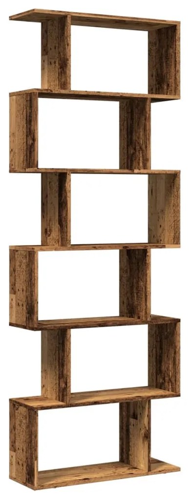 6 szintes antik fa színű fa elválasztó könyvespolc 70x24x193 cm