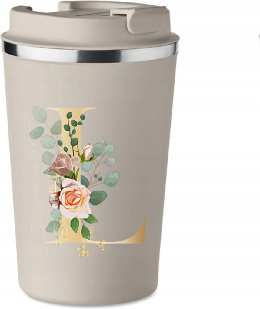 Prémium thermo bögre bézs L-es betűvel Laura monogram KT_144_b