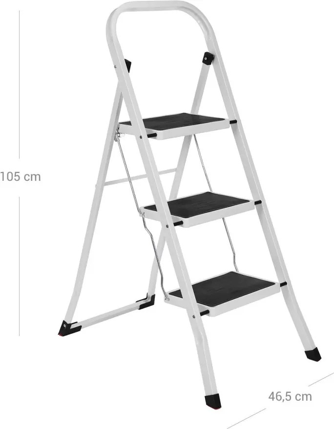 Háztartási létra 3 lépcsőfokkal, fehér