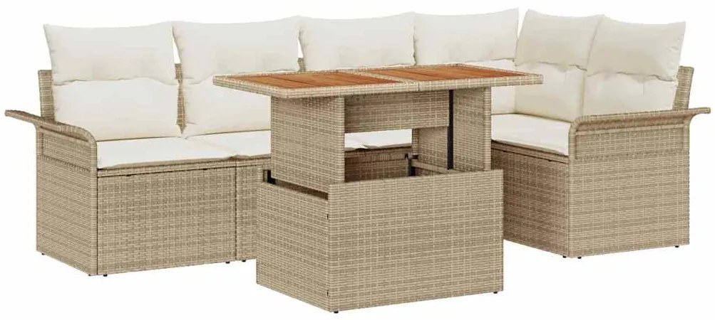 vidaXL Kerti Kanapé Szett tárolóval 6 pcs Bézs Poli rattan