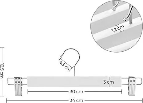 8db fából készült nadrág akasztók, állítható, fehér