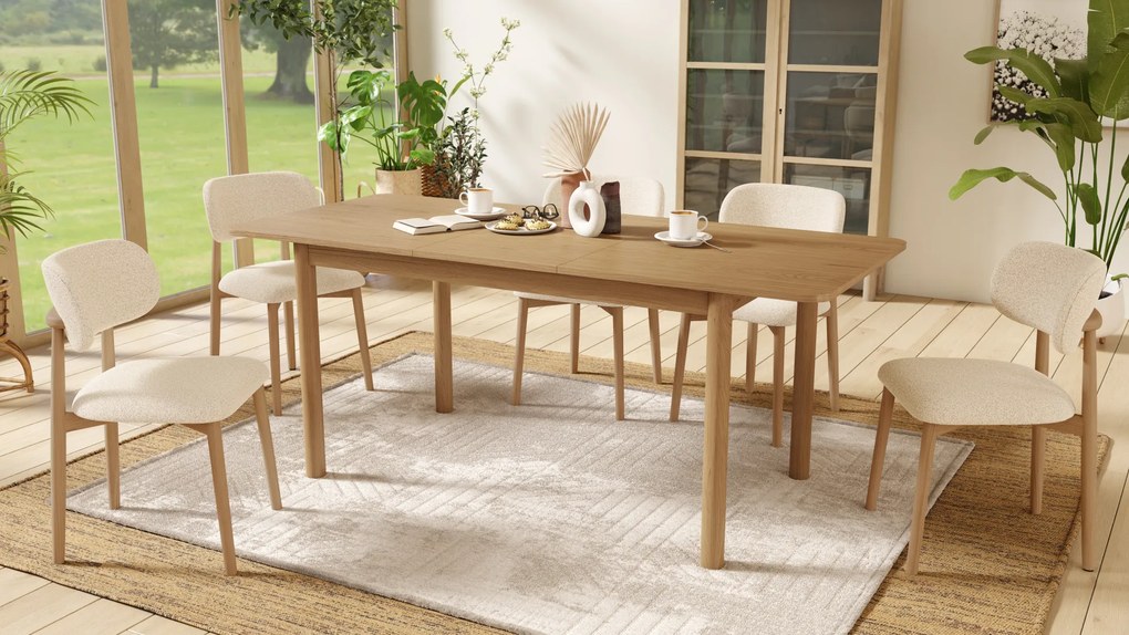 MAZZONI EXPORT ALMO Krémszínű (Monza 90 szövet)/lakkozott tölgyfa váz - RETRO BOUCLÉ FA SZÉK NAPPALIBA ÉTKEZŐBE KONYHÁBA