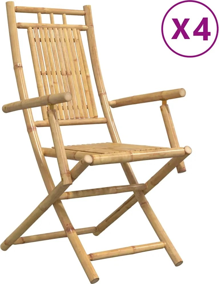 vidaXL 4 db összecsukható bambusz kerti szék 53 x 66 x 99 cm