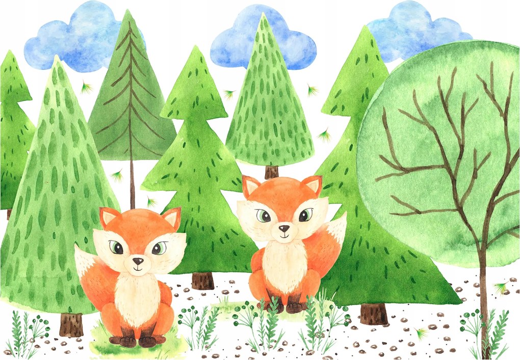 Flizelin fotótapéta Vörös rókák az erdőben Akvarell Tél Mese 416x290 +ragasztó