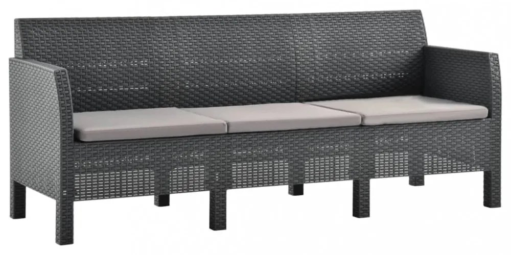vidaXL 3 részes antracit PP rattan kerti bútorgarnitúra párnákkal