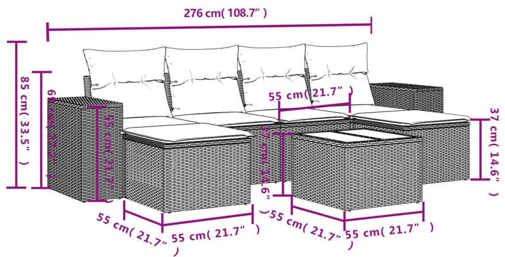 7 részes barna polyrattan kerti ülőgarnitúra párnákkal