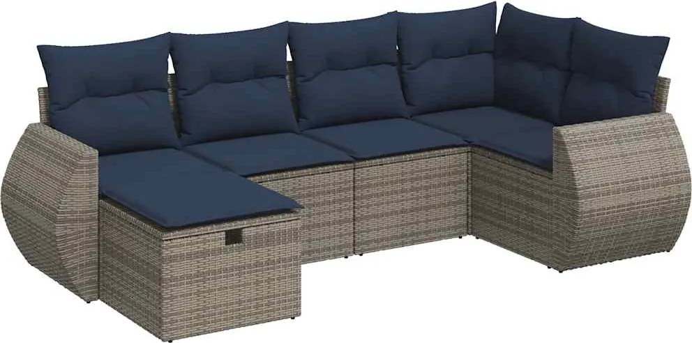vidaXL 6 részes szürke polyrattan kerti ülőgarnitúra párnákkal