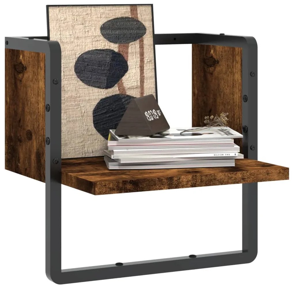 füstös tölgy színű fali polc rúddal 30x25x30 cm