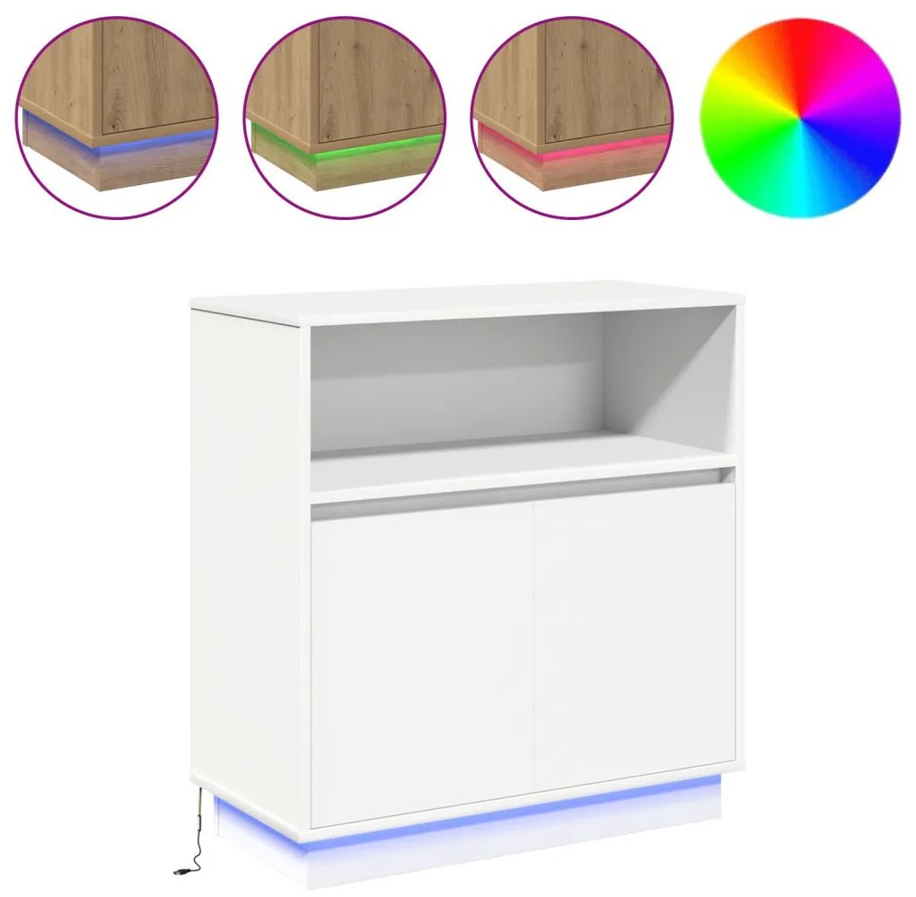 LED-es oldalszekrény Fehér 71x34,5x75 cm Mérnöki Fa