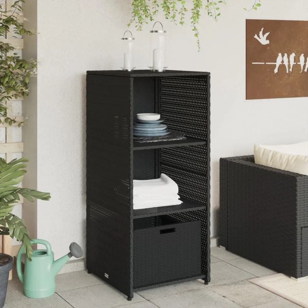 fekete polyrattan kerti tárolószekrény 50 x 55 x 115 cm