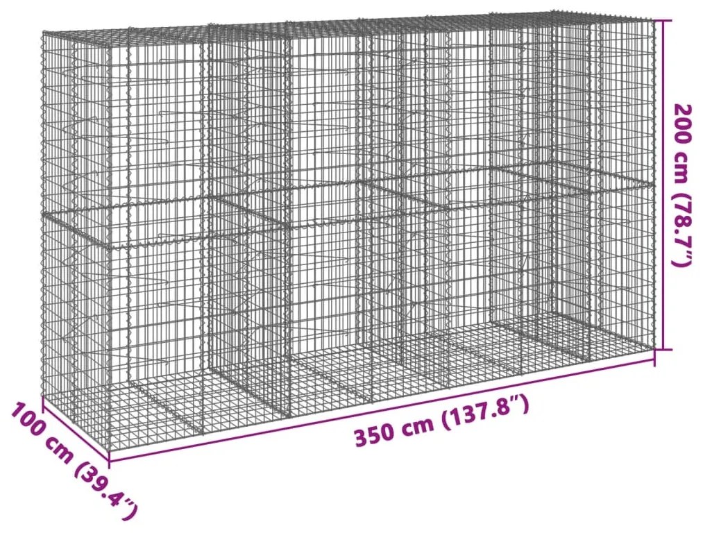 horganyzott vas gabion kosár fedéllel 350 x 100 x 200 cm