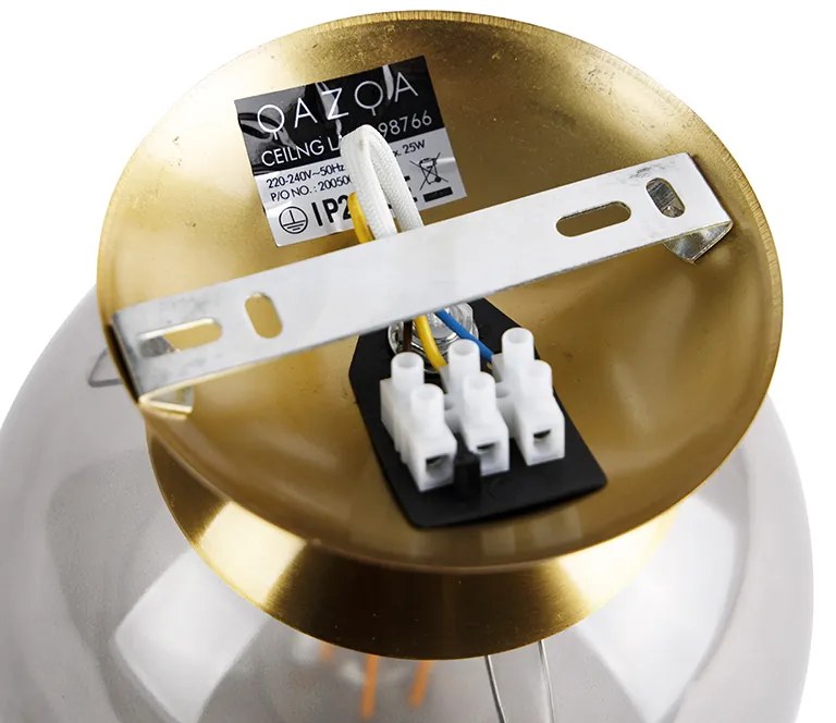 Art Deco mennyezeti lámpa rézzel és füstüveggel - Pallon