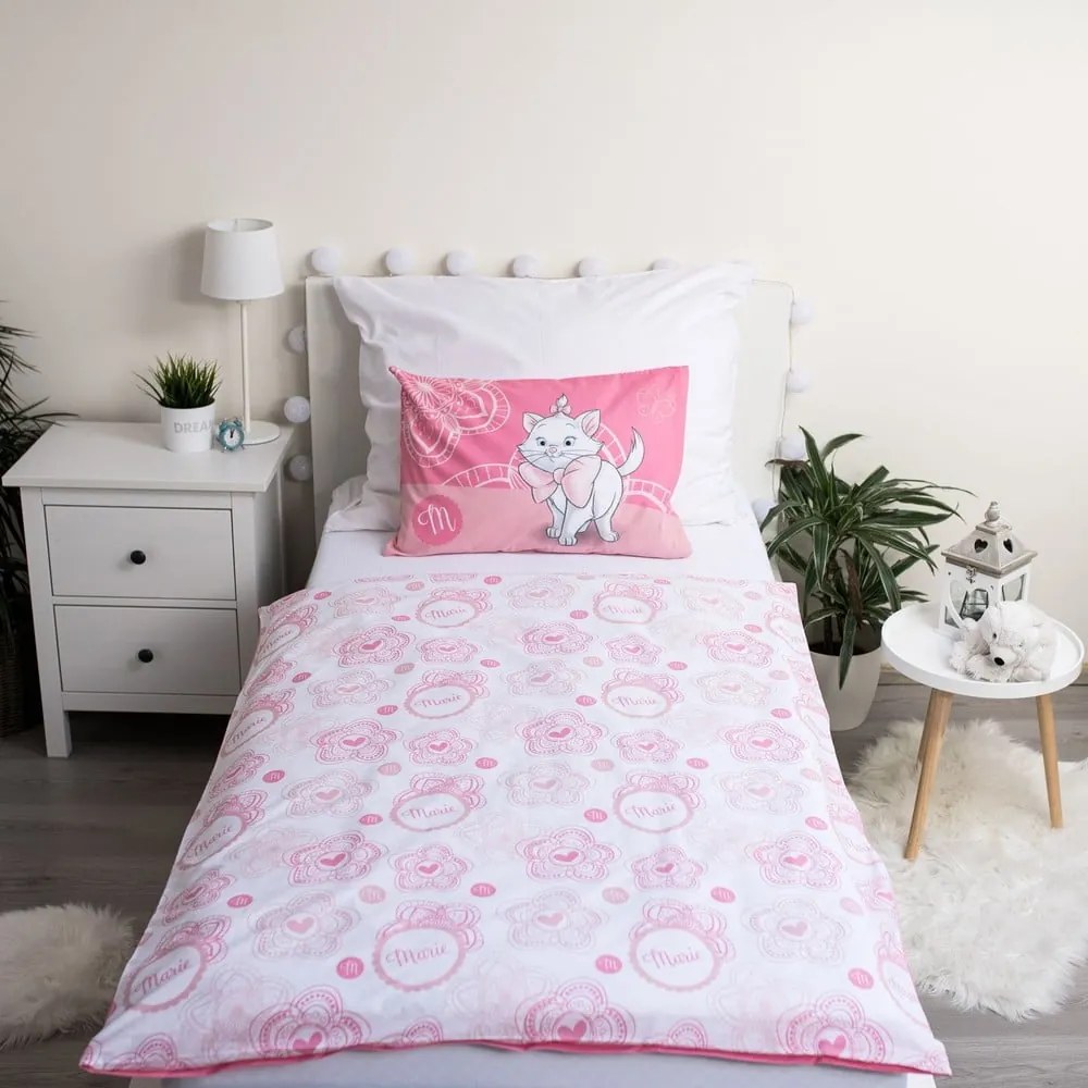 Rózsaszín pamut gyerek ágyneműhuzat babaágyhoz 100x135 cm Marie Cat – Jerry Fabrics