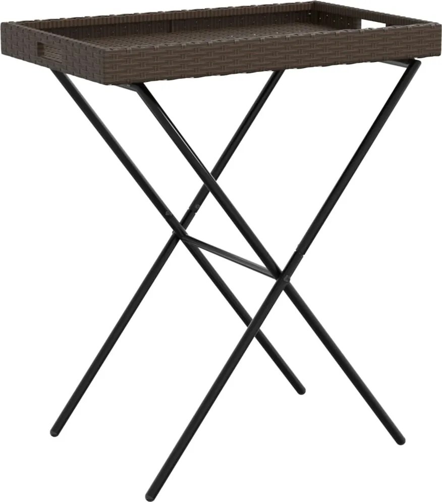 vidaXL barna összecsukható polyrattan tálcaasztal 65 x 40 x 75 cm