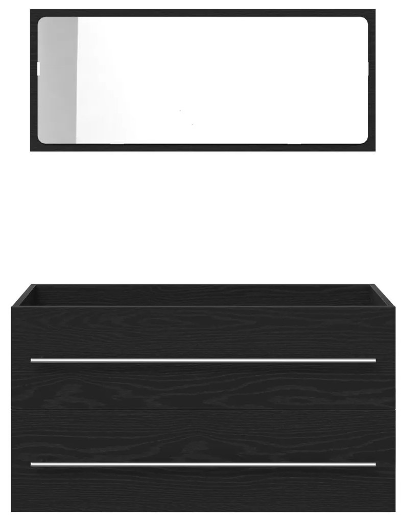 vidaXL Mosdó Szekrény Tükörrel Fekete Tölgy 90x45x1,5 cm Mérnöki Fa