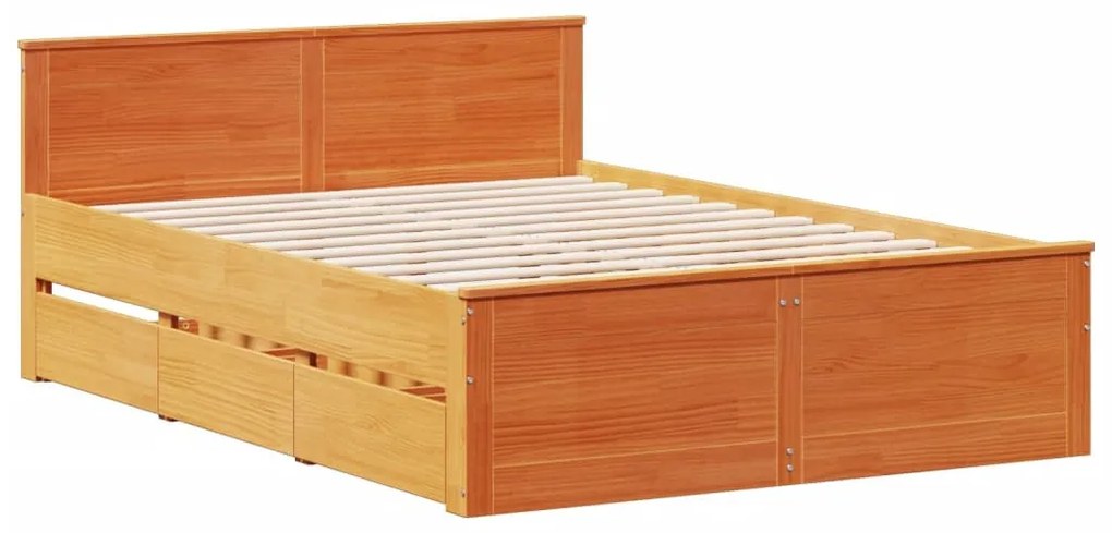 barna tömör fenyőfa fejtámlás ágykeret matrac nélkül 150x200 cm