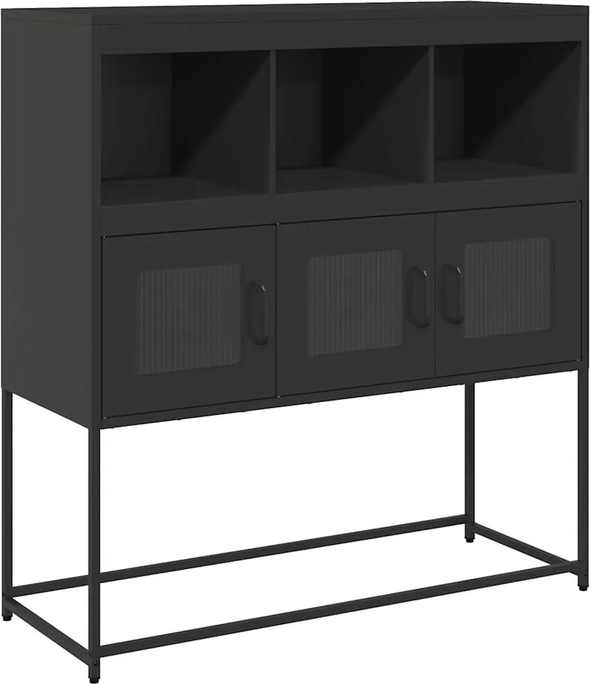 vidaXL fekete hidegen hengerelt acél tálalószekrény 100,5x39x107 cm