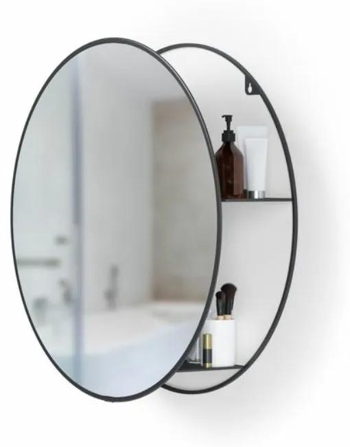 CIRKO fekete 50cm-es fém fürdőszobai polcos tükör