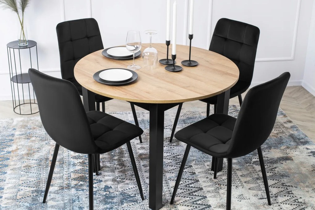 Étkezőgarnitúra 4 db. Fekete Bársony Peru székkel. Bővíthető asztal HARRY 102-142 cm