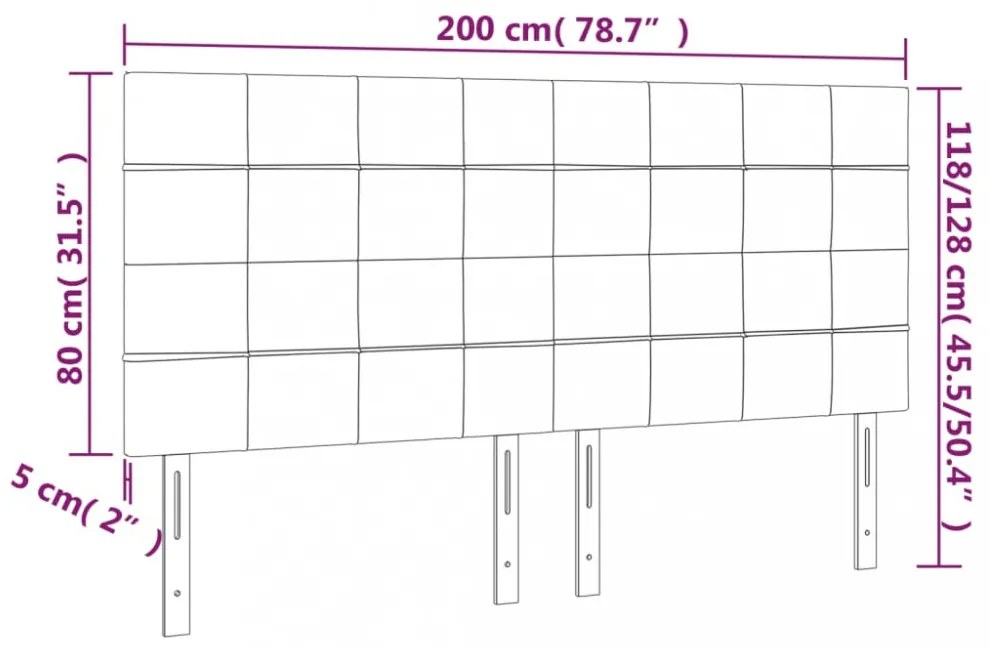 sötétszürke bársony LED-es fejtámla 200x5x118/128 cm