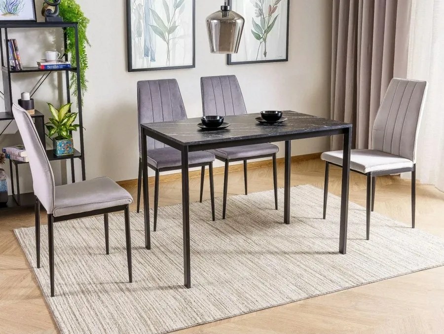 AKCIÓ Fekete étkezőasztal RAMOD 100x60 cm, márvány dekoráció II. osztály