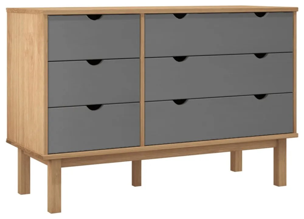 OTTA barna-szürke tömör fenyőfa éjjeliszekrény 111x43x73,5 cm