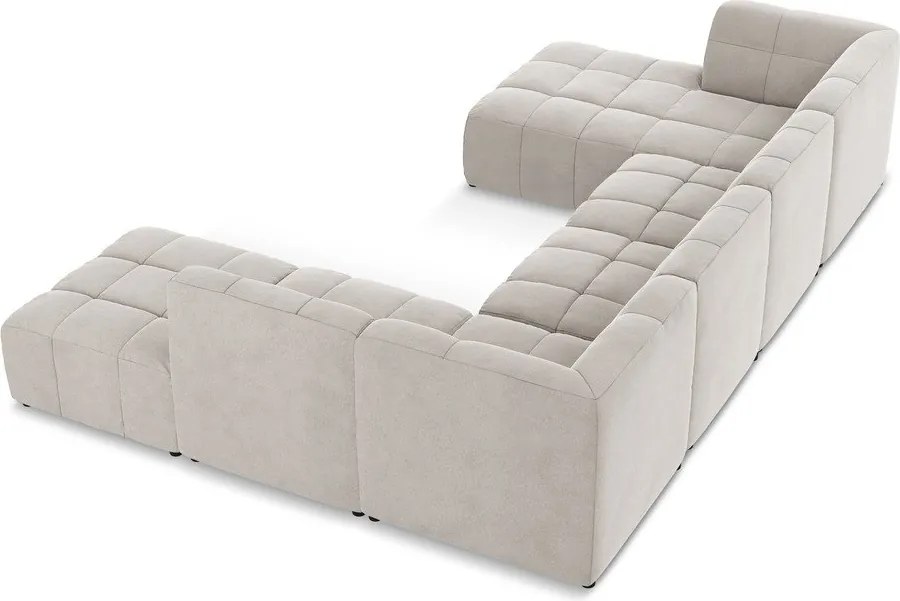 Bézs bársony sarokkanapé (U alakú) Aloha – Makamii