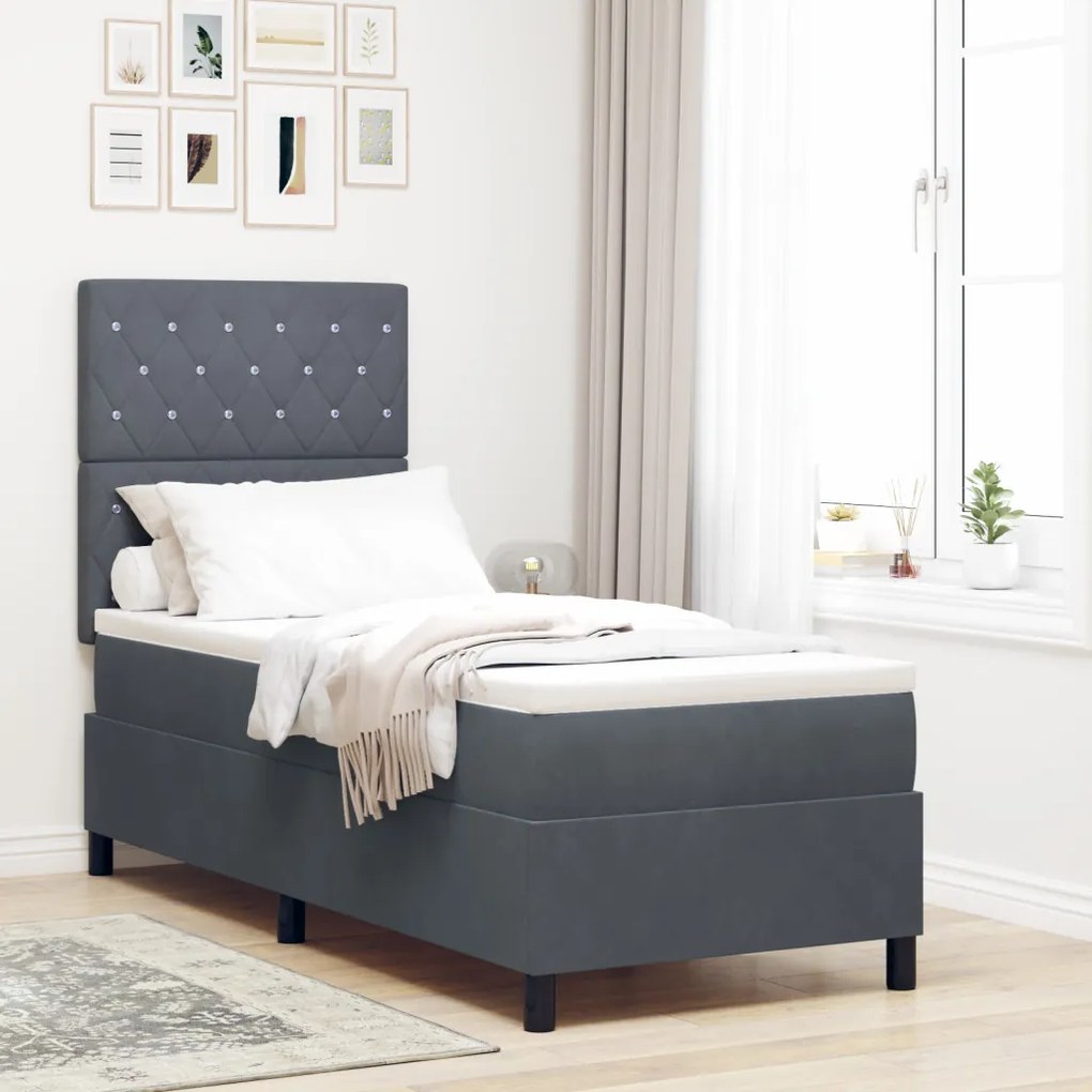 Boxspring Ágy Matraccal Sötétszürke 80x200 cm Bársony