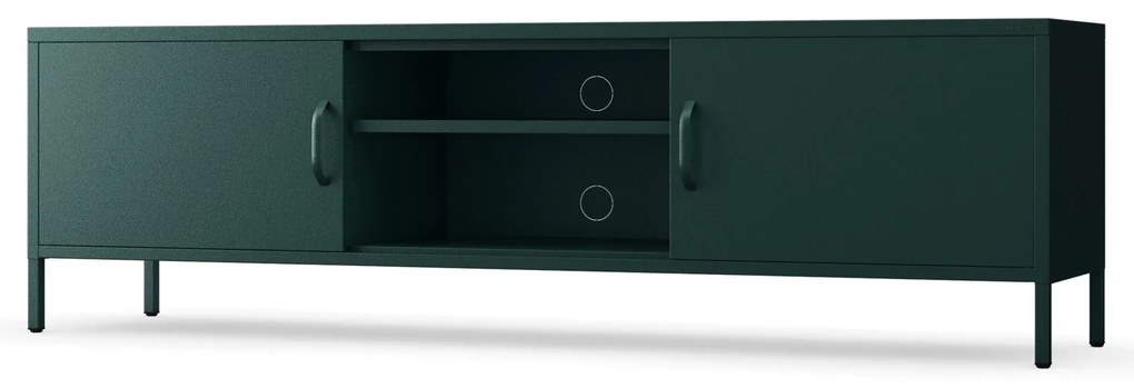 Széles XL méretű, lábakon álló fém TV-szekrény, palackzöld színben, 1700x400x500 mm: ROSARIA