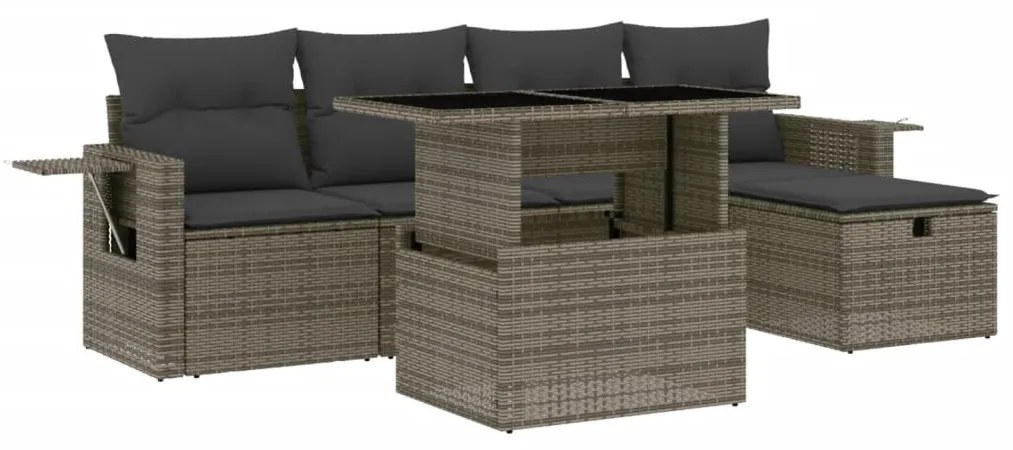 6 részes szürke polyrattan kerti ülőgarnitúra párnákkal