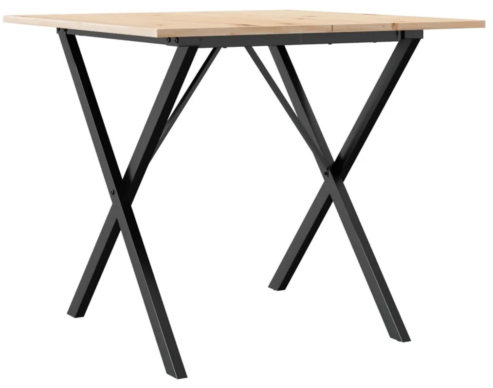 tömör fenyőfa és öntöttvas étkezőasztal X-vázzal 90x90x75 cm