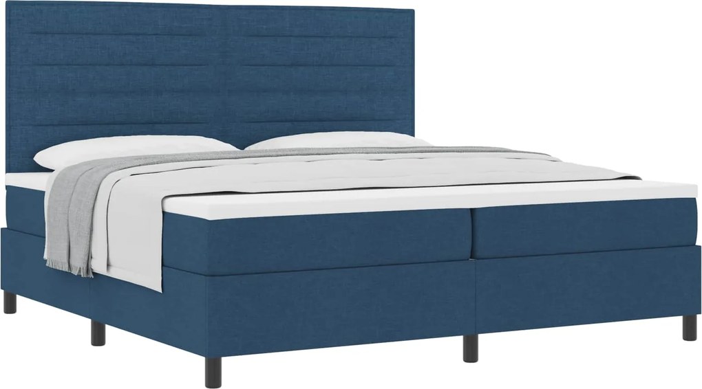 vidaXL Boxrugós ágy matracmal fejtámlával Kék 200 x 200 cm szövet