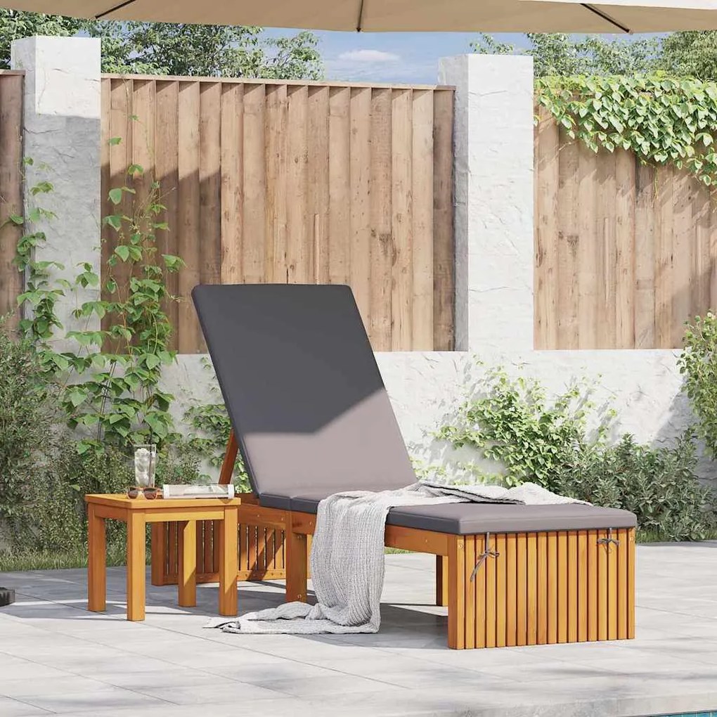 vidaXL Napozó párnával Olaj Természetes 200 x 55 x 94 cm Tömör akácfa