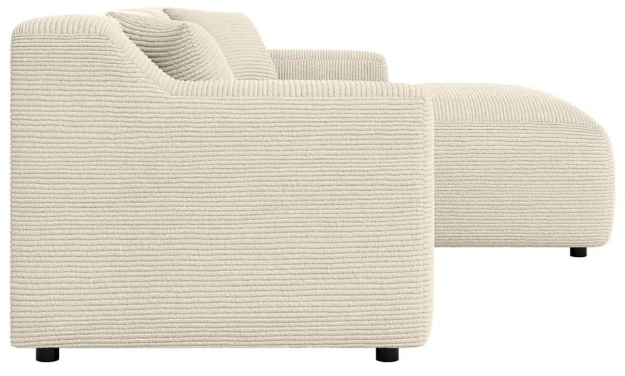 Bézs-krémszínű kordbársony sarokkanapé (jobb oldali-heverő résszel) Martin – Ropez