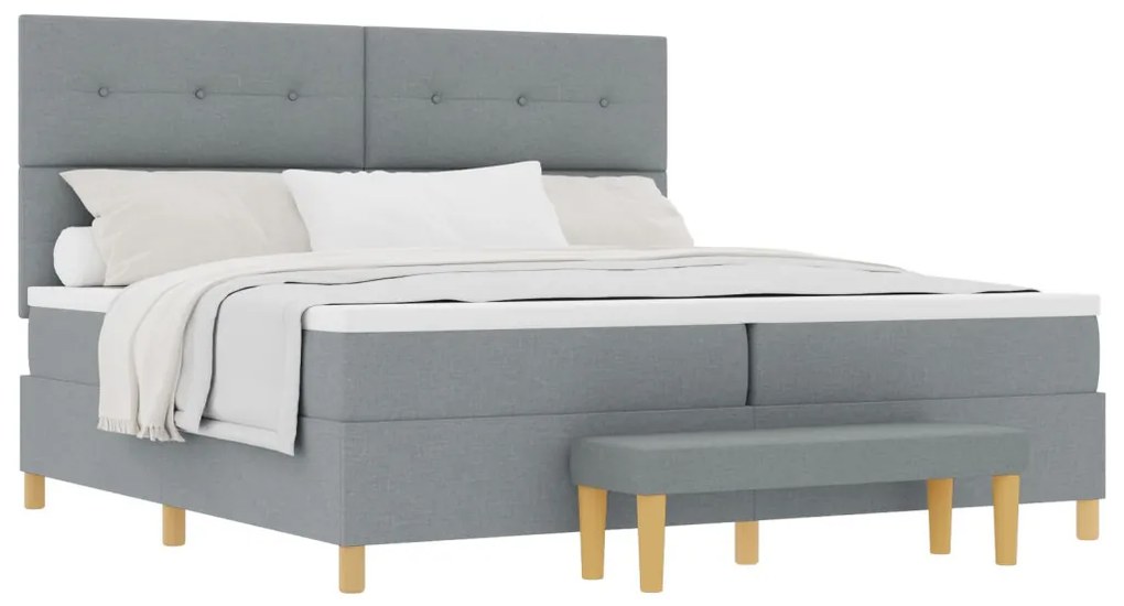 Boxspring Ágy Mattal &amp; Pad Light Grey 200x200 cm Szövet